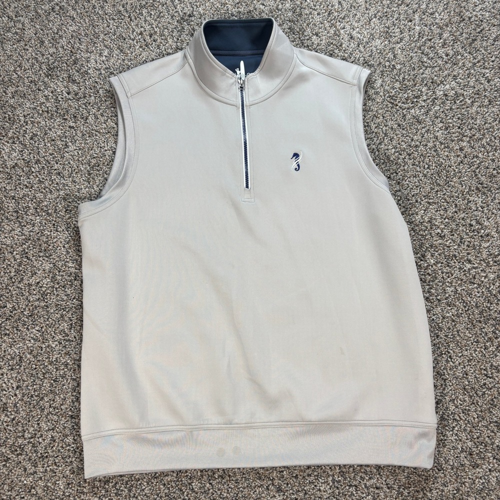 Johnnie-O Men's XL Quarter Zip Golf Vest Seahorse Logo Gray
